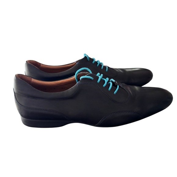 LodinG Mens Leather Black Cap Toe Closed Blue Lacing Oxfords Shoes Size 11 main image 6